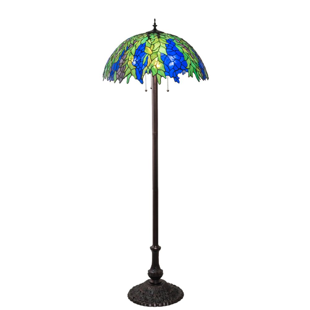 Meyda Lighting 122833 62" High Tiffany Honey Locust Floor Lamp In Green;blue Mahogany Bronze