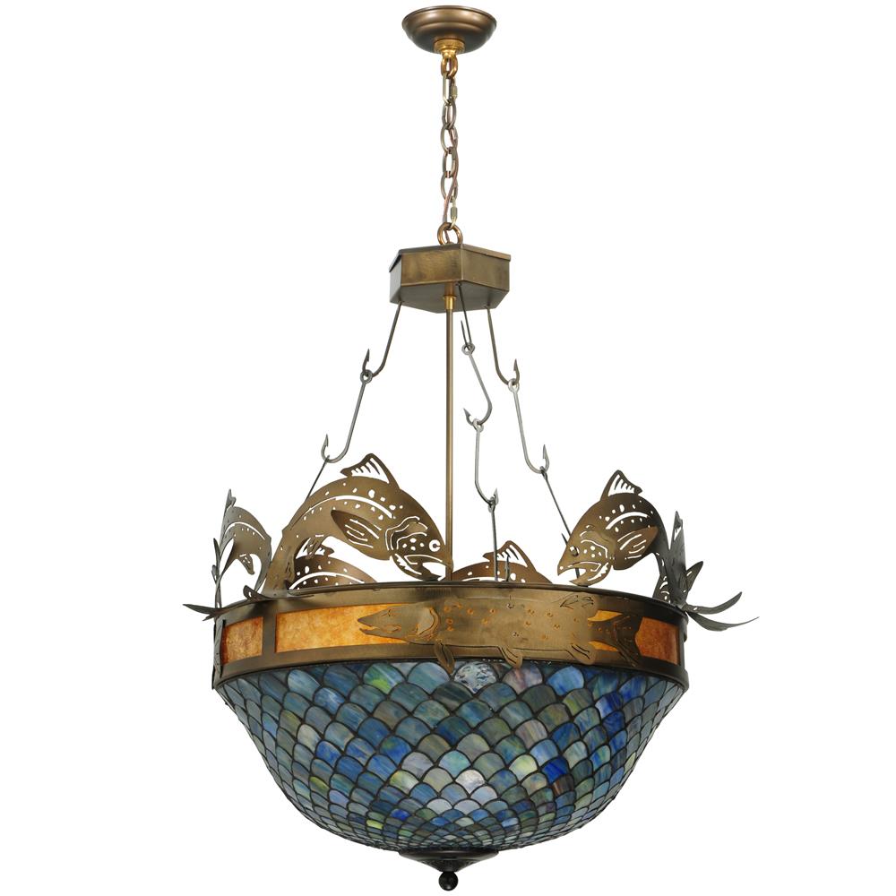 Meyda Tiffany Lighting 124101 30"W Catch Of The Day Fishscale Inverted Pendant