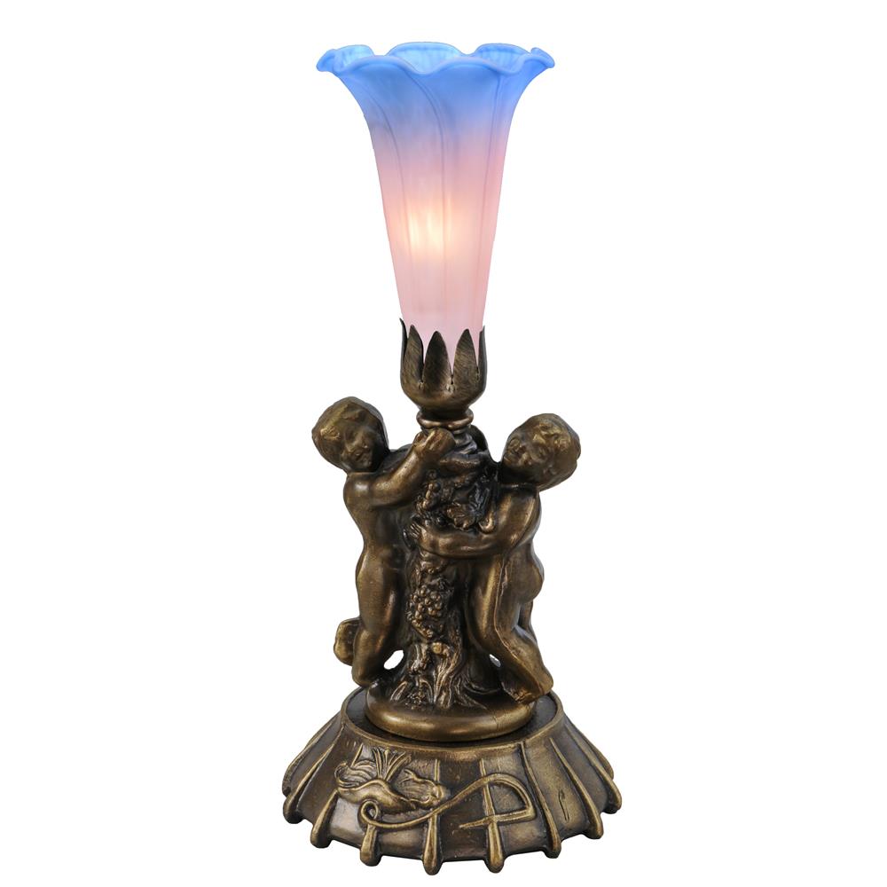 Meyda Lighting 12454 12"H Twin Cherub Pond Lily Mini Lamp