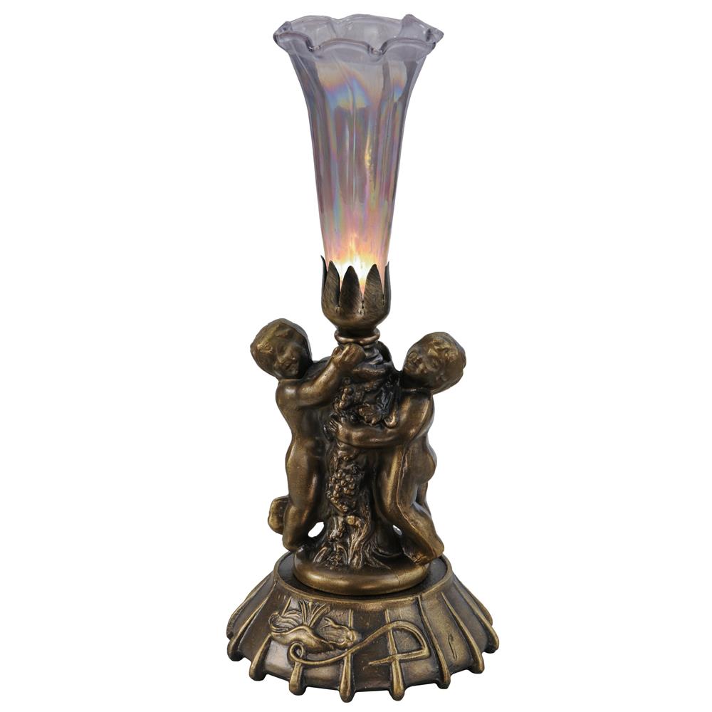 Meyda Lighting 12502 12"H Twin Cherub Pond Lily Mini Lamp