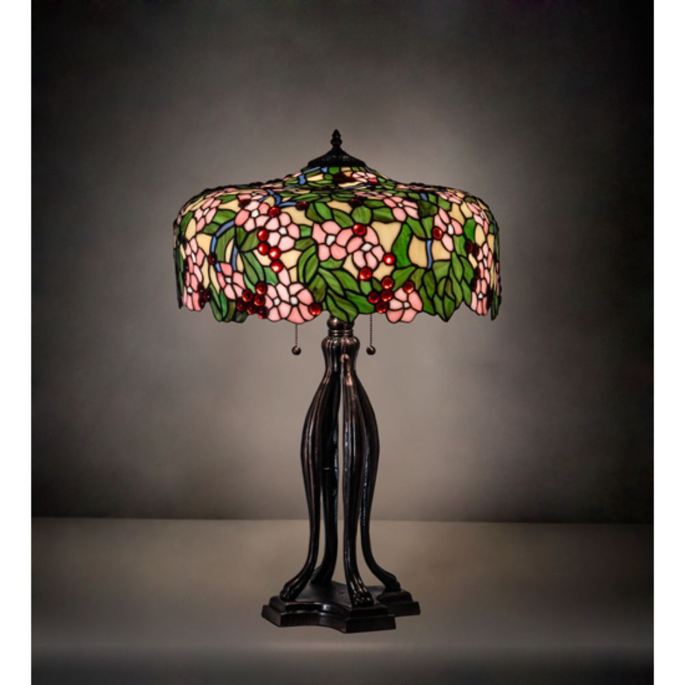 Meyda Lighting 126749 30" High Tiffany Cherry Blossom Table Lamp in MAHOGANY BRONZE