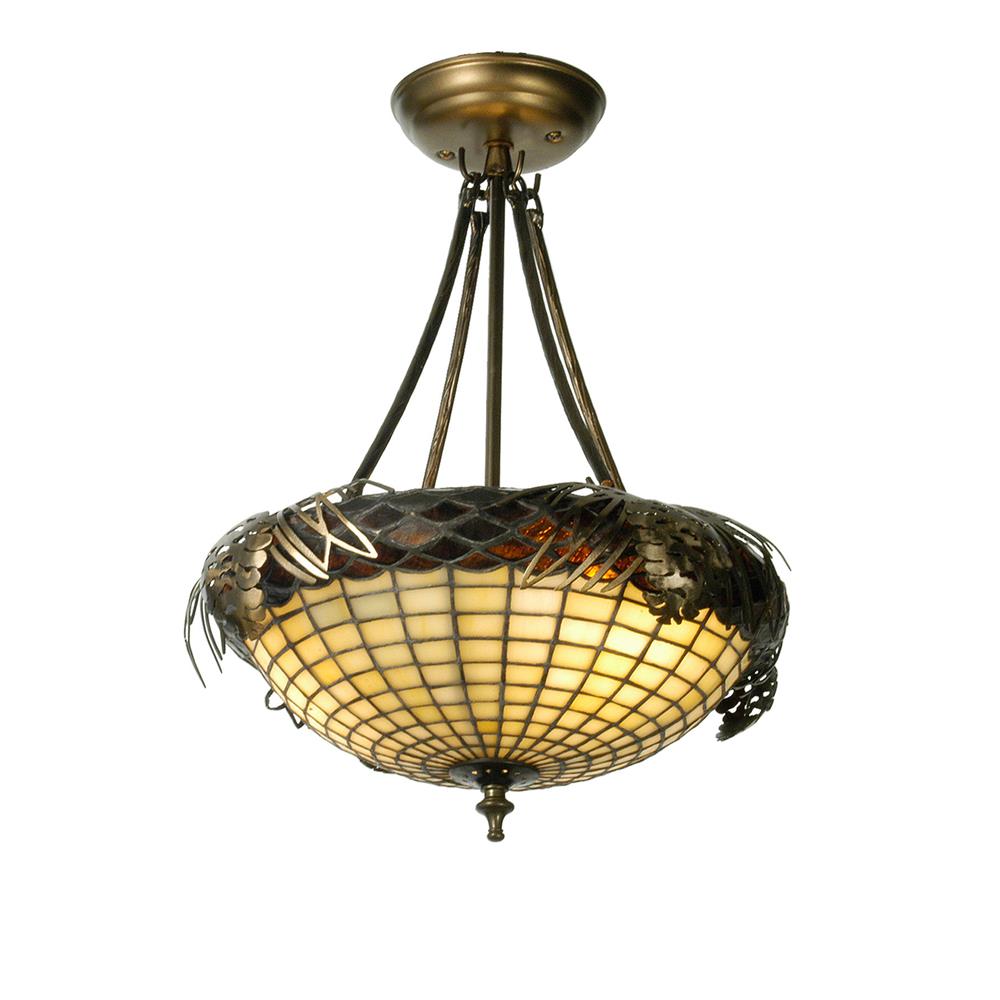 Meyda Tiffany Lighting 12697 3 Light Pinecone Semi Flush Ceiling Light, Antique Copper