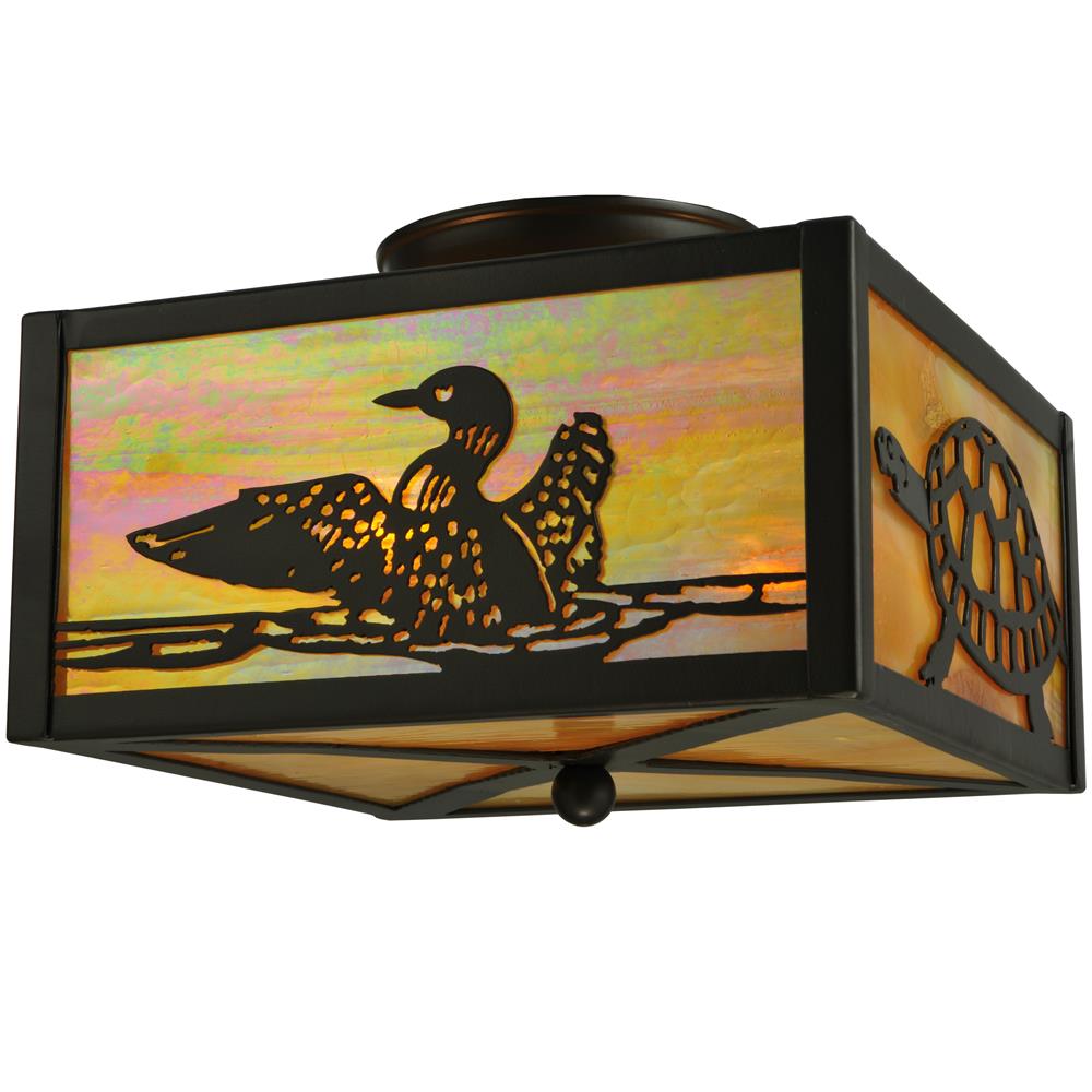 Meyda Tiffany Lighting 128407 10"Sq Loons & Turtles Flushmount
