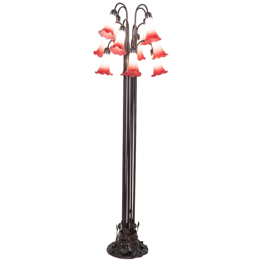 Meyda Lighting 130933 63" High Pink Tiffany Pond Lily 12 Light Floor Lamp in Mahogany Bronze