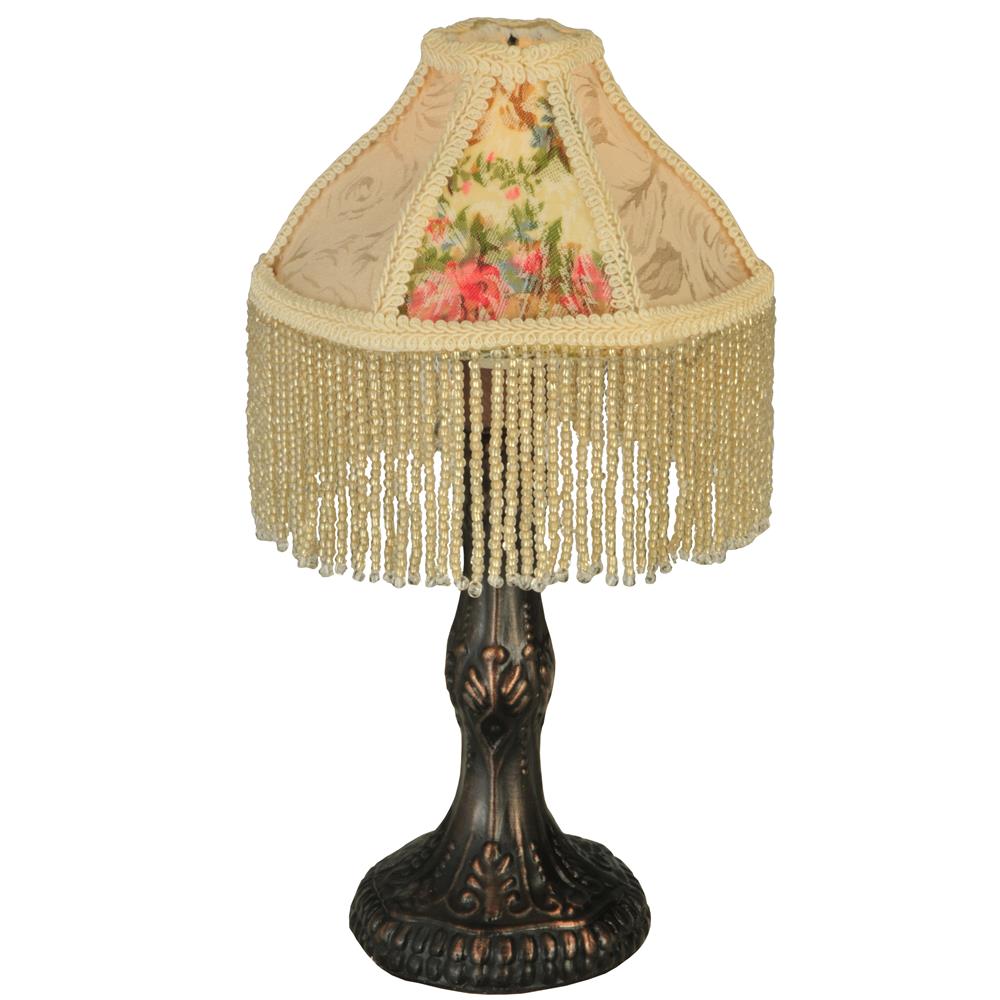 Meyda Tiffany Lighting 131721 10"H Fabric & Fringe Roses Mini Lamp