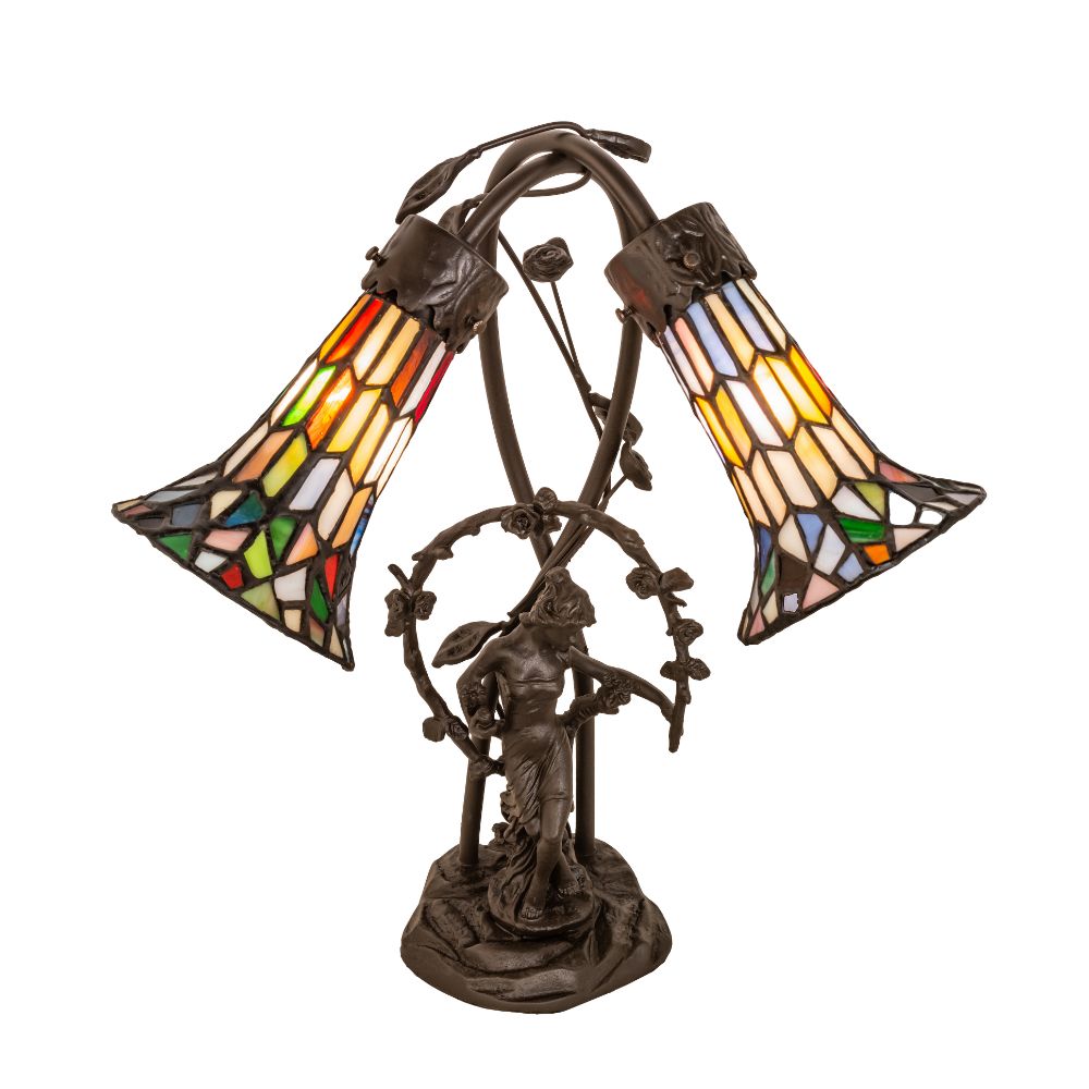 Meyda Lighting 133659 17" High Stained Glass Pond Lily 2 Light Trellis Girl Table Lamp