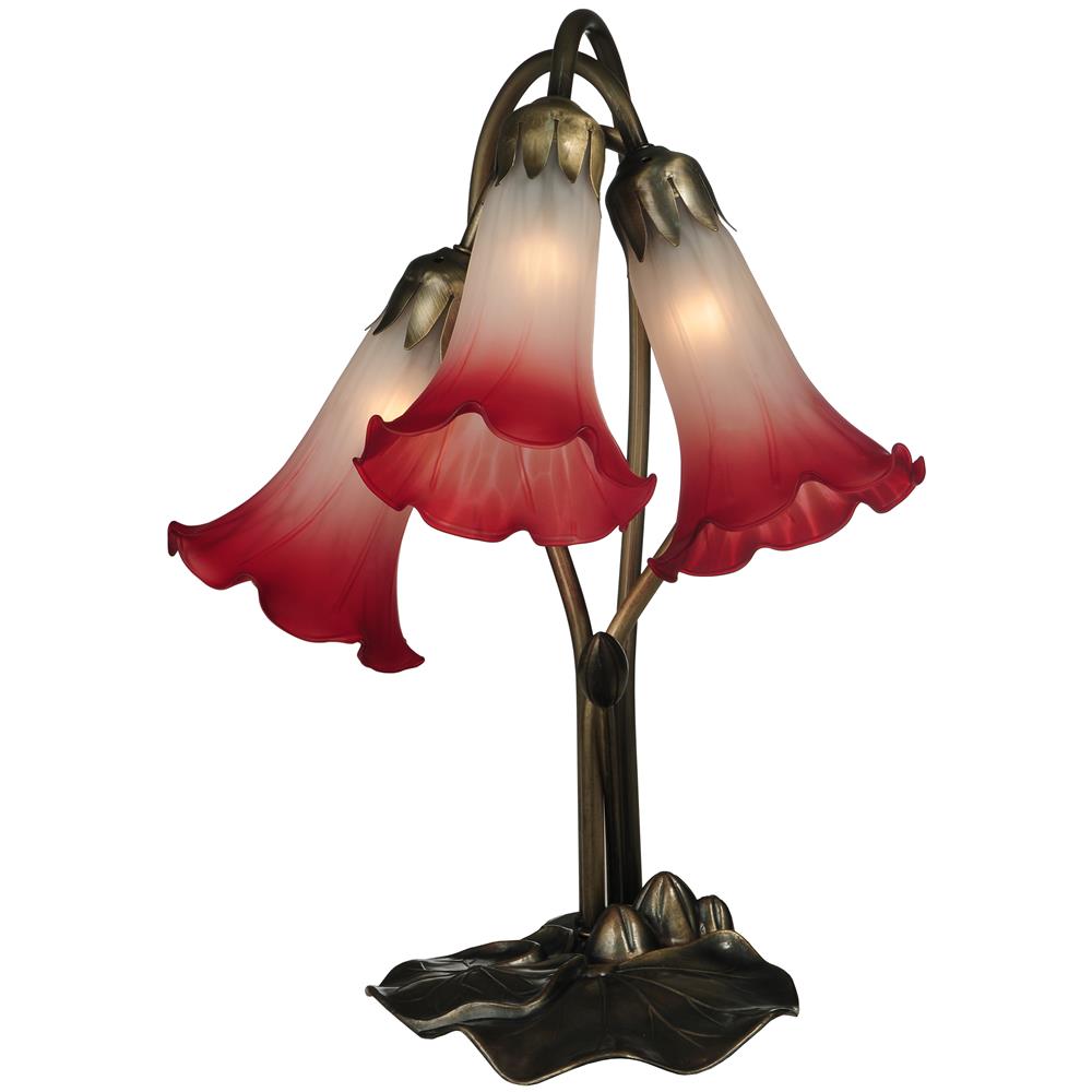 Meyda Tiffany Lighting 13593 15.75"H Pink/White Pond Lily 3 Lt Accent Lamp