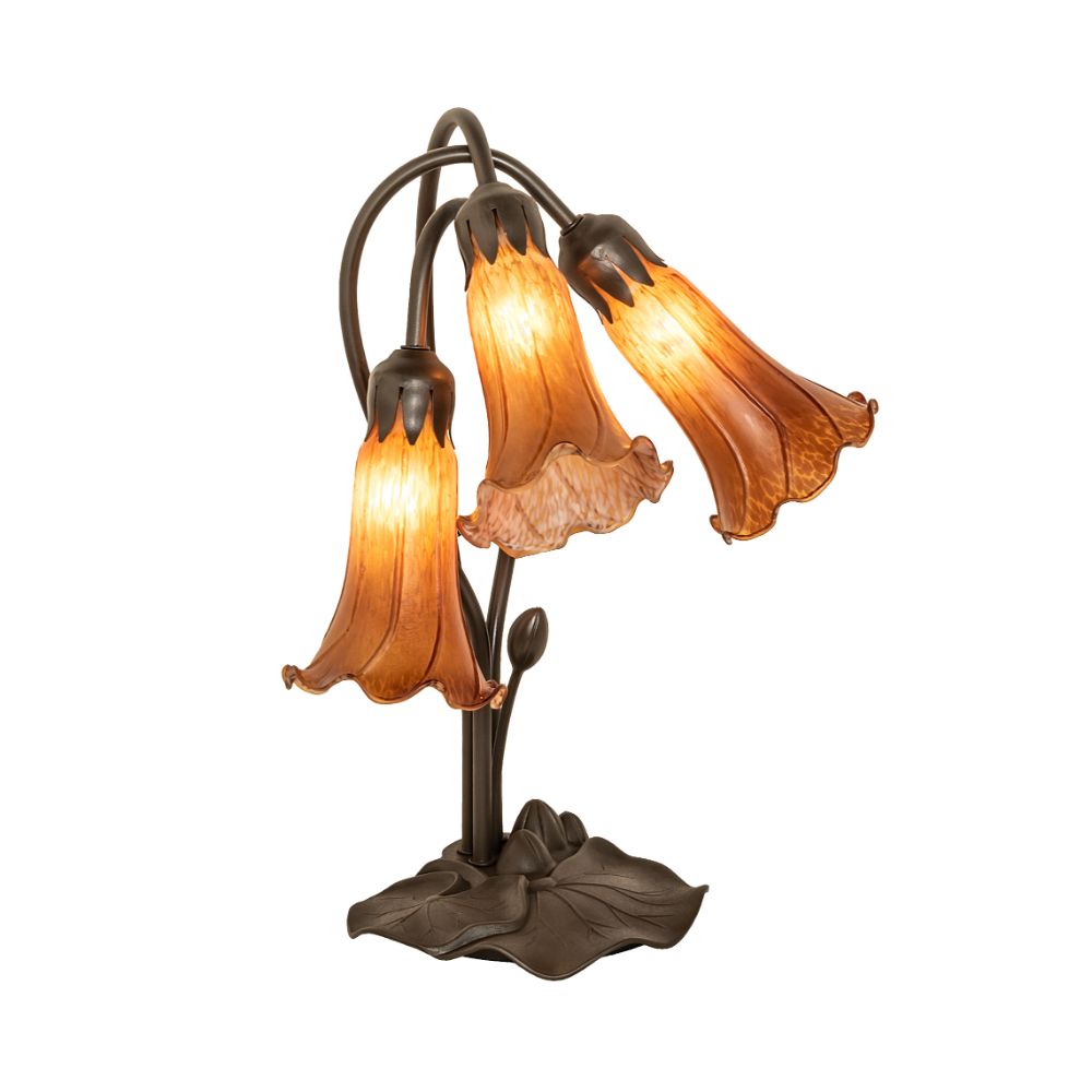 Meyda Lighting 136435 16" High Amber Tiffany Pond Lily 3 Light Accent Lamp in Mahogany Bronze