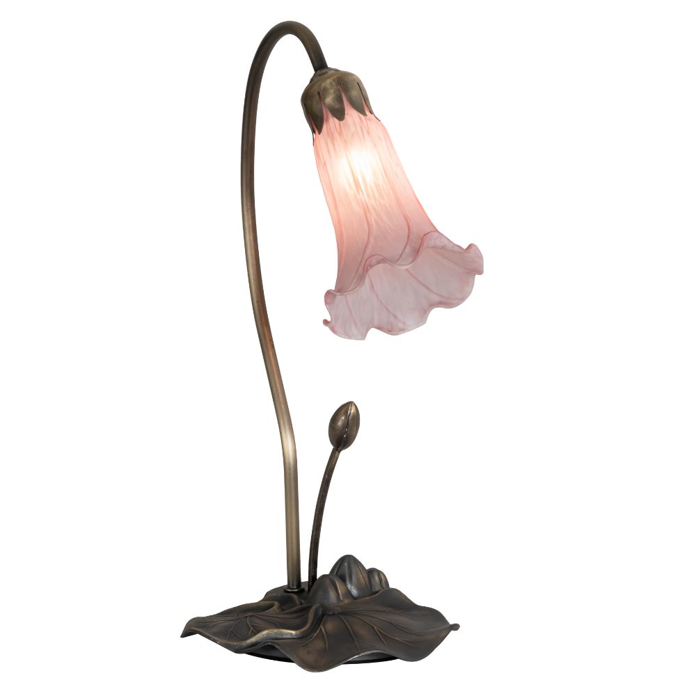 Meyda Lighting 13692 16" High Pink Pond Lily Accent Lamp In Pink Mahogany Bronze