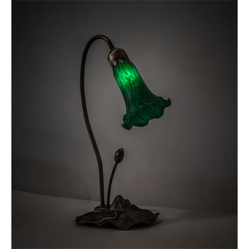 Meyda Lighting 13716 16" High Green Pond Lily Accent Lamp in MAHOGANY BRONZE