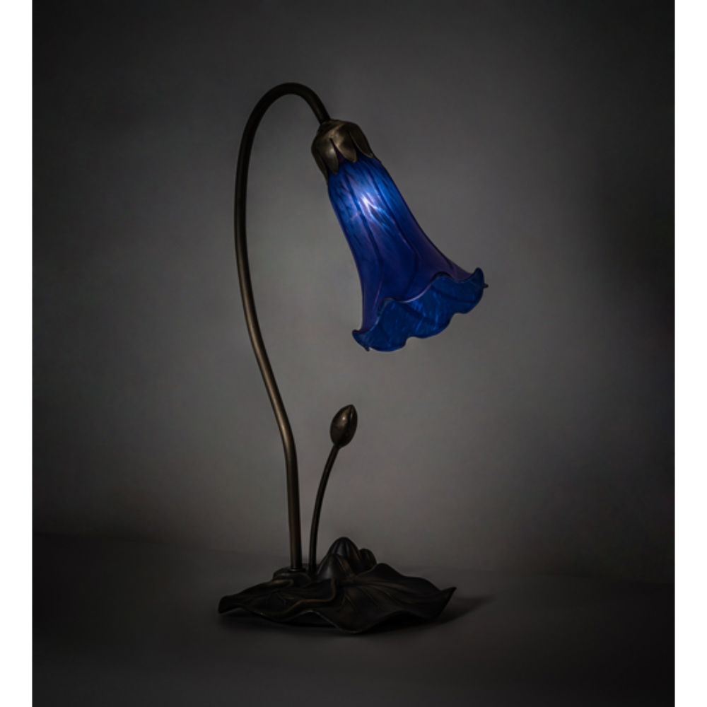 Meyda Lighting 13739 16" High Blue Pond Lily Accent Lamp in MAHOGANY BRONZE