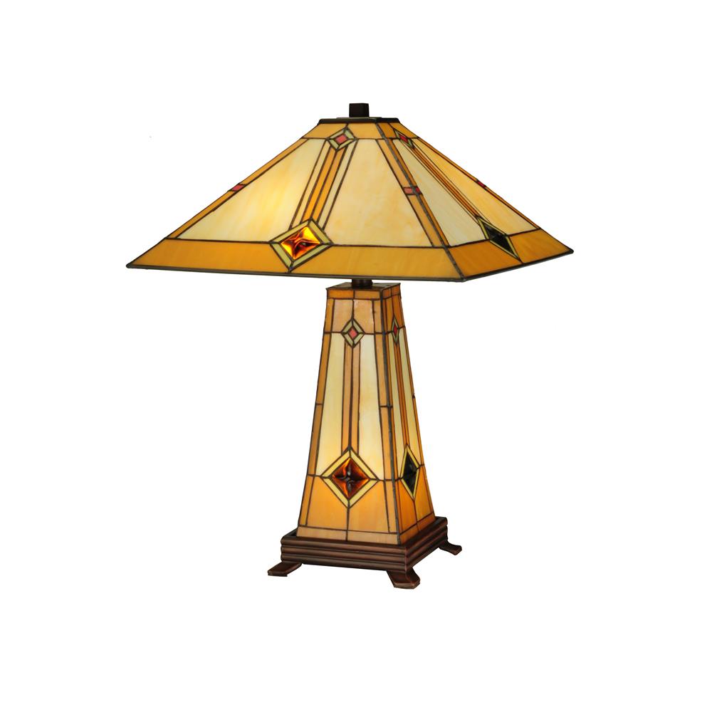 Meyda Tiffany Lighting 138111 23"H Diamond Mission Lighted Base Table Lamp