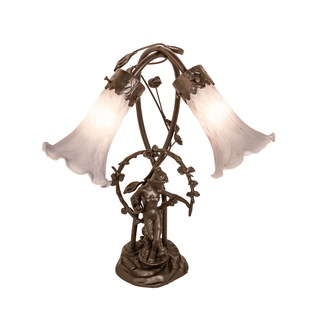 Meyda Lighting 142212 17" High Grey Pond Lily 2 Light Trellis Girl Table Lamp