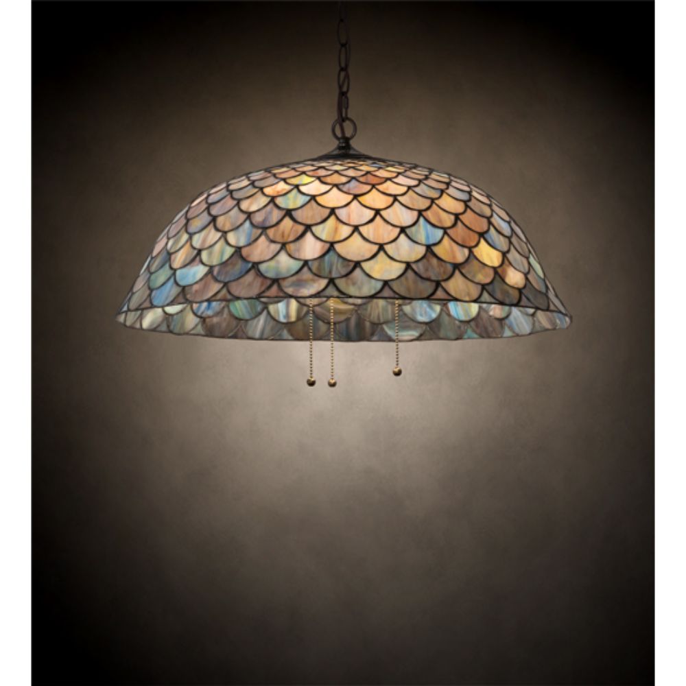 Meyda Lighting 142653 24" Wide Tiffany Fishscale Pendant in MAHOGANY BRONZE