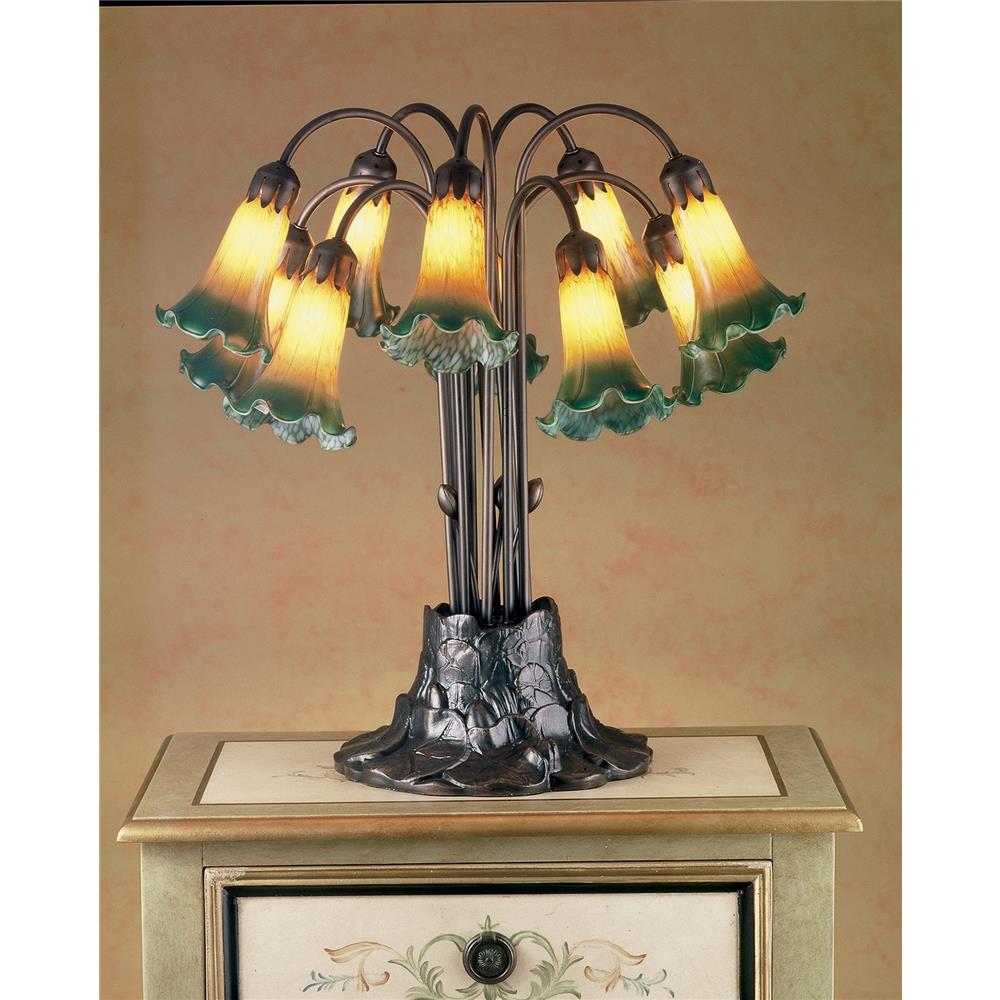 Meyda Tiffany Lighting 14357 22"H Amber/Green Pond Lily 10 Lt Table Lamp