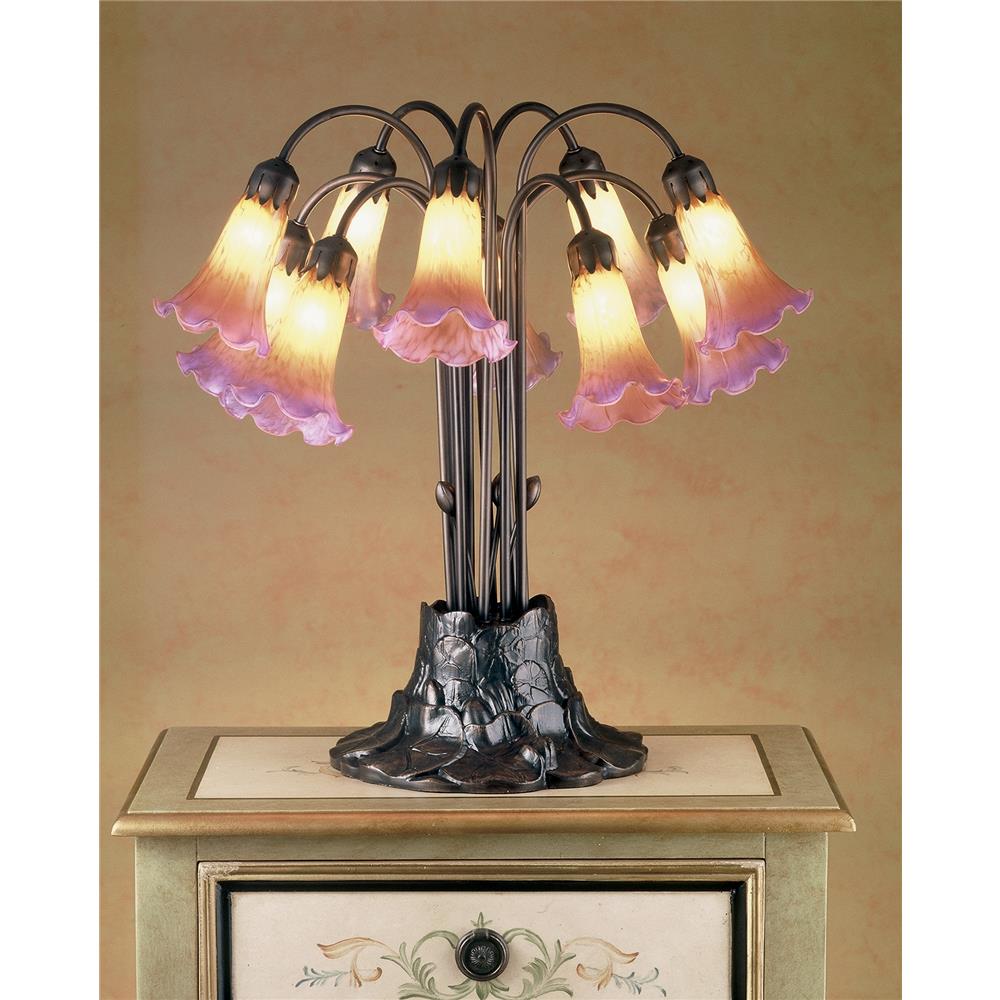 Meyda Tiffany Lighting 14429 22"H Amber/Purple Pond Lily 10 Lt Table Lamp