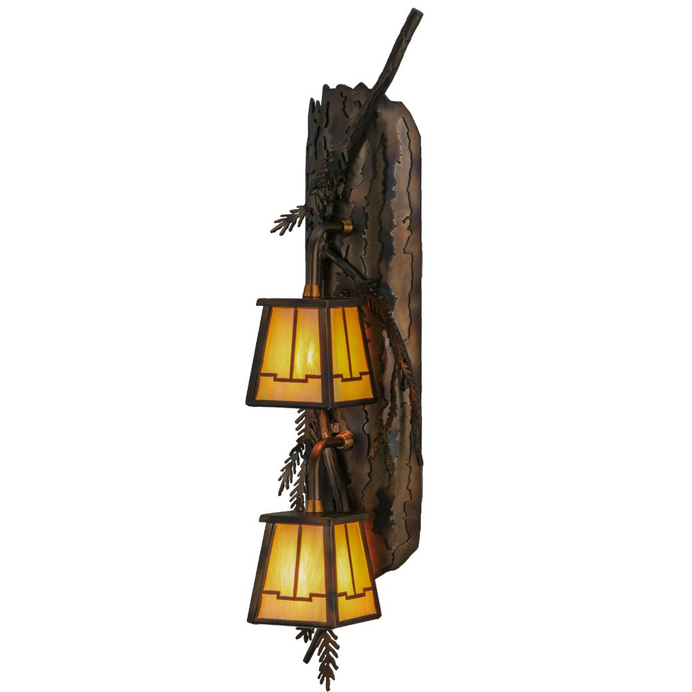 Meyda Lighting 145030 6.5"W Pine Branch Valley View 2 LT Vertical LED Wall Sconce in Antique Copper Finish