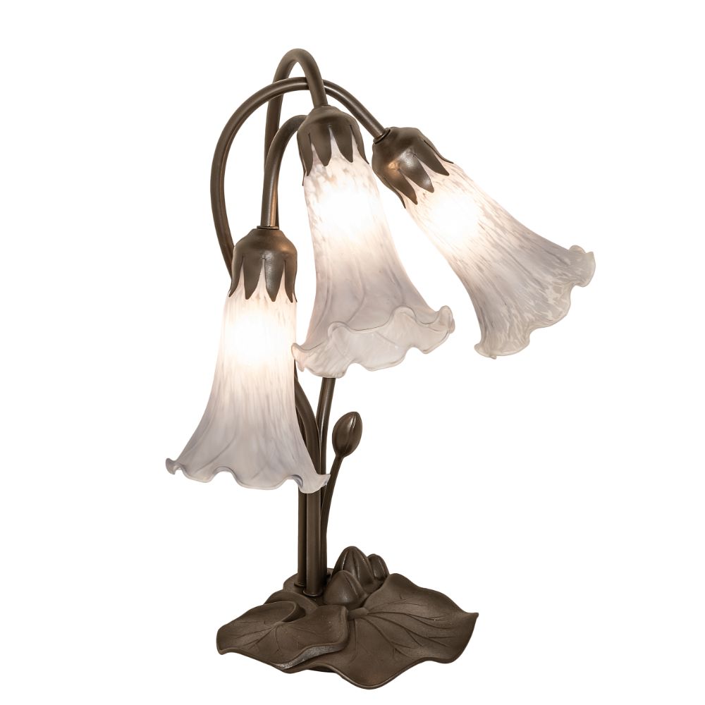 Meyda Lighting 145927 16" High Gray Tiffany Pond Lily 3 Light Accent Lamp in Mahogany Bronze