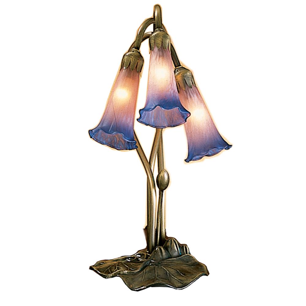 Meyda Tiffany Lighting 14670 16"H Pink/Blue Pond Lily 3 Lt Accent Lamp