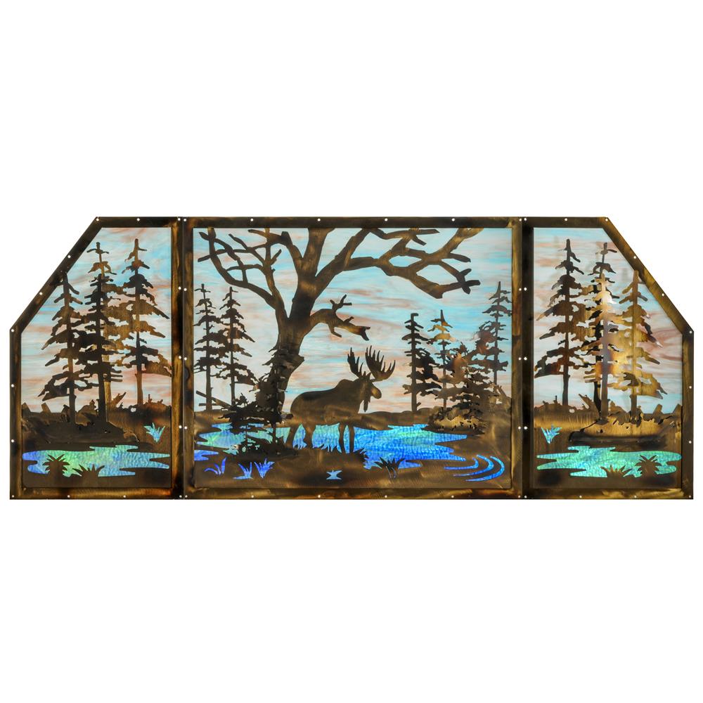 Meyda Lighting 147850 72"W X 30"H Moose at Lake 3 Panel Stained Glass Window