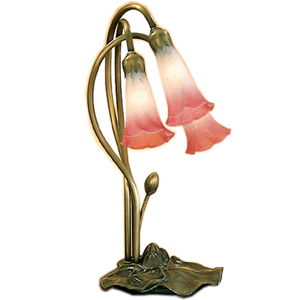 Meyda Tiffany Lighting 14813 16"H Pink/White Pond Lily 3 Lt Accent Lamp