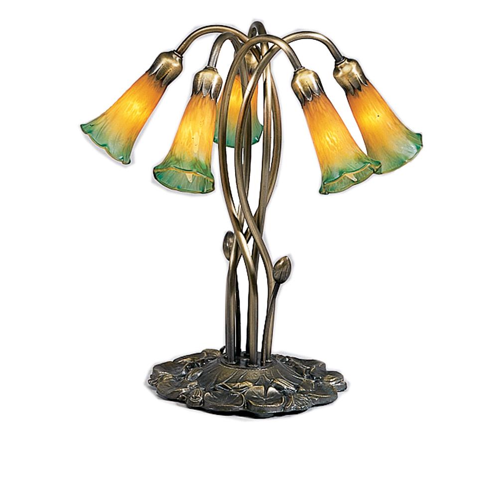 Meyda Tiffany Lighting 14893 16.5"H Amber/Green Pond Lily 5 Lt Accent Lamp