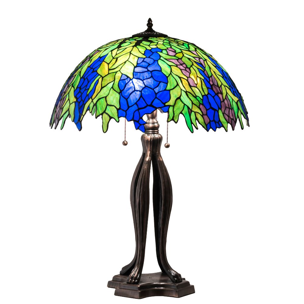 Meyda Lighting 149748 30" High Tiffany Honey Locust Table Lamp In Green;blue Mahogany Bronze