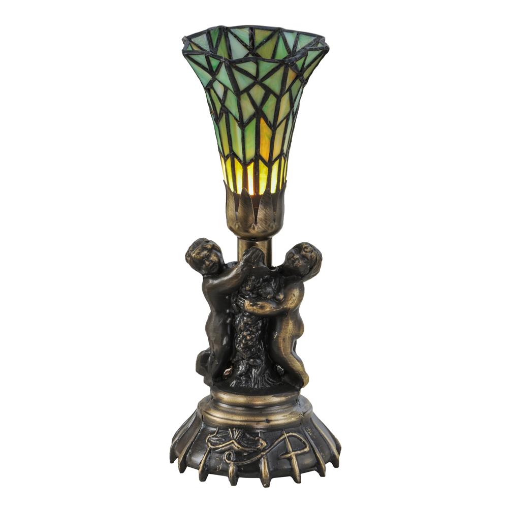 Meyda Lighting 151922 13"H Twin Cherub Tiffany Pond Lily Mini Lamp