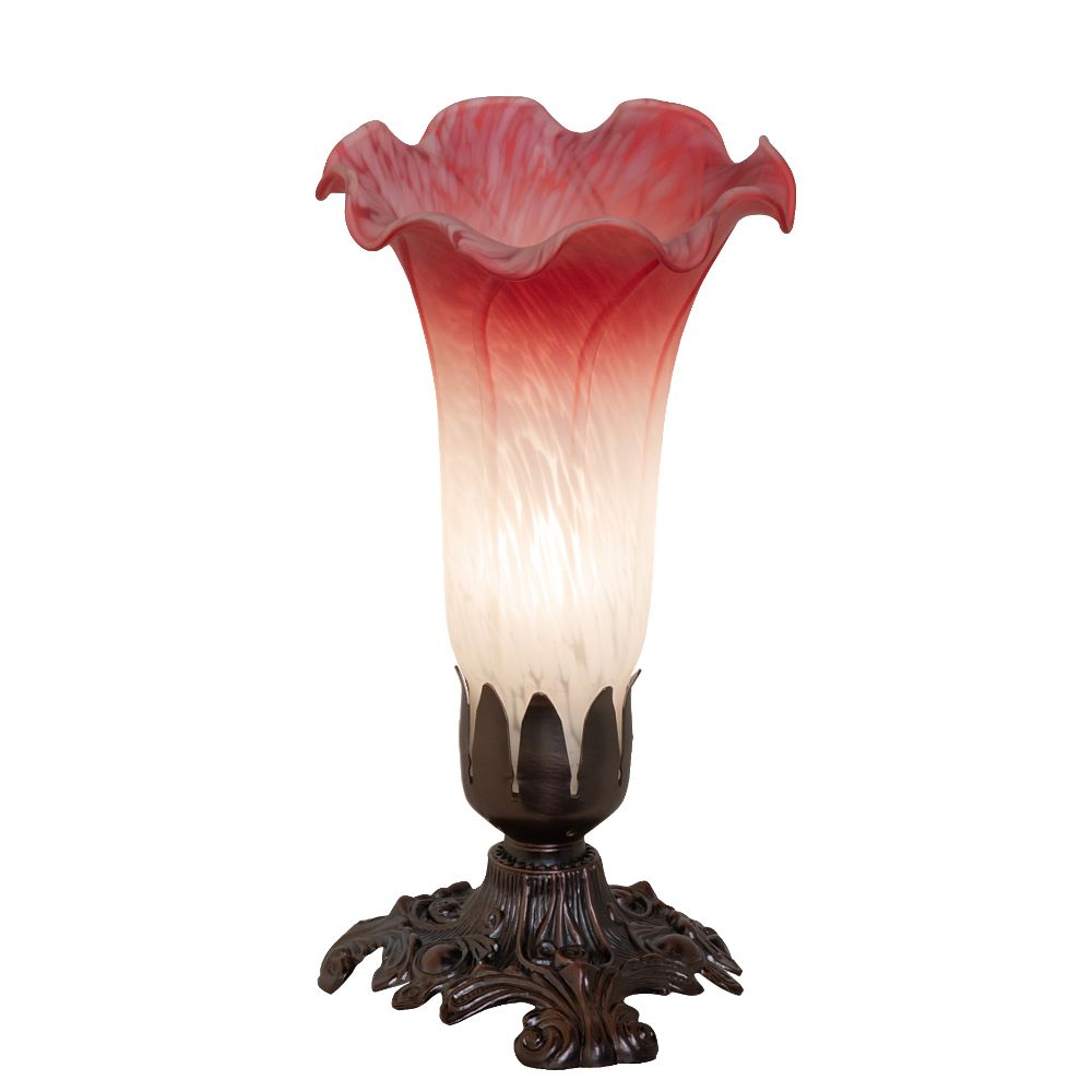 Meyda Lighting 155843 8" High Pink/White Tiffany Pond Lily Victorian Accent Lamp in Mahogany Bronze