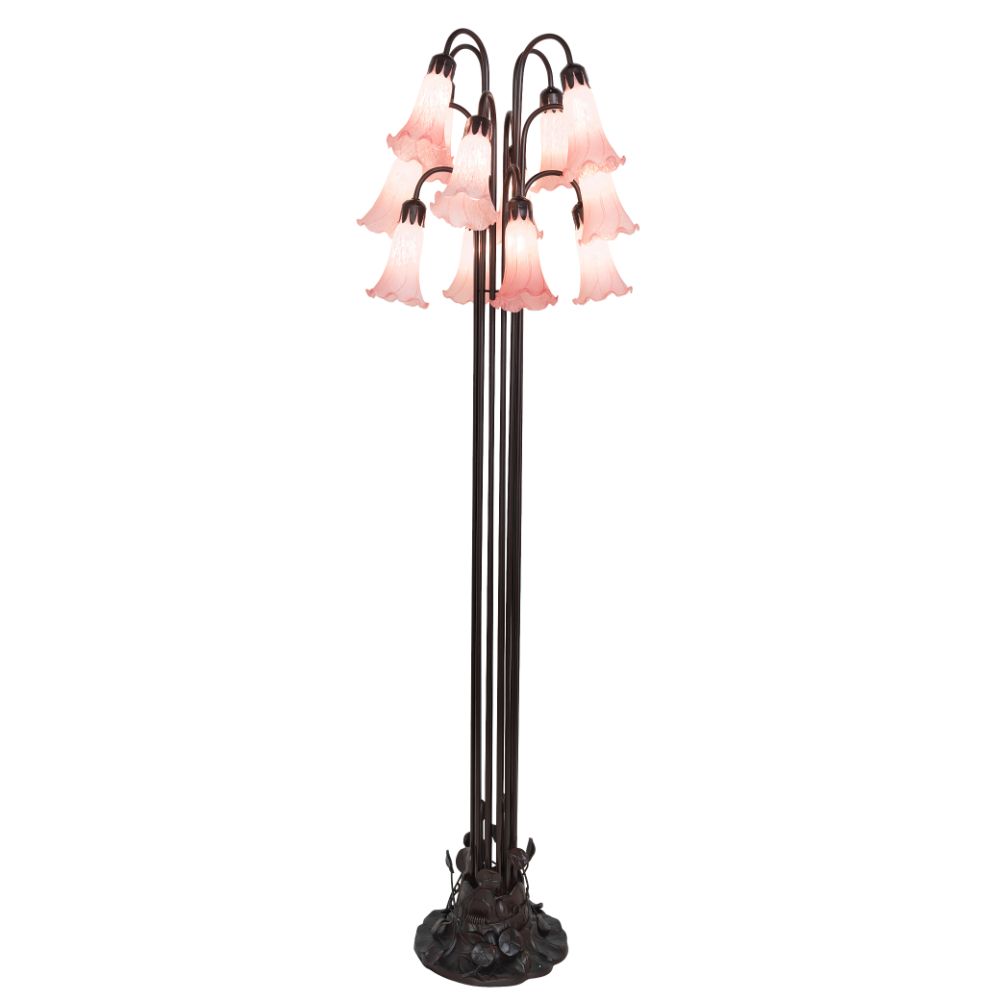 Meyda Lighting 15870 63" High Pink Tiffany Pond Lily 12 LT Floor Lamp in Mahogany Bronze
