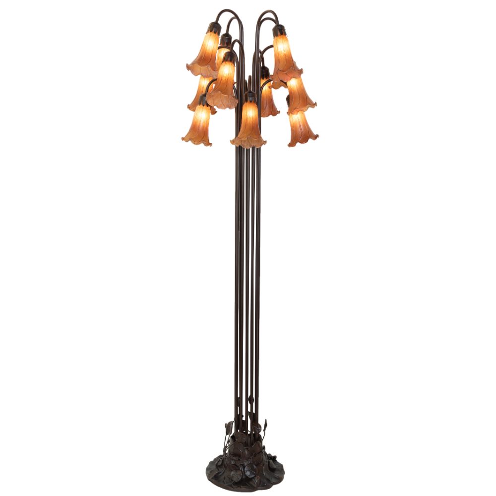 Meyda Lighting 15874 63" High Amber Tiffany Pond Lily 12 LT Floor Lamp in Mahogany Bronze