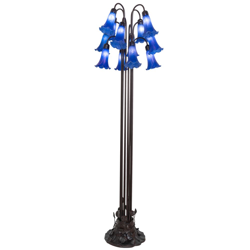 Meyda Lighting 15895 63" High Blue Tiffany Pond Lily 12 LT Floor Lamp in Mahogany Bronze