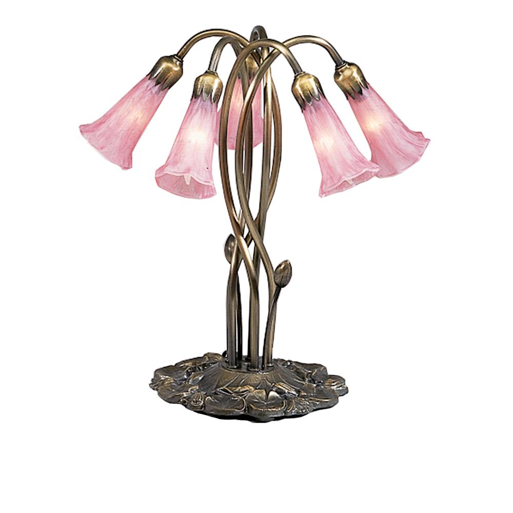 Meyda Tiffany Lighting 15925 16.5"H Pink Pond Lily 5 Lt Accent Lamp