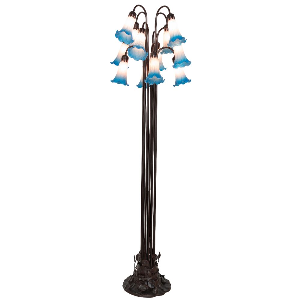 Meyda Lighting 15954 63" High Pink/Blue Tiffany Pond Lily 12 LT Floor Lamp in Mahogany Bronze