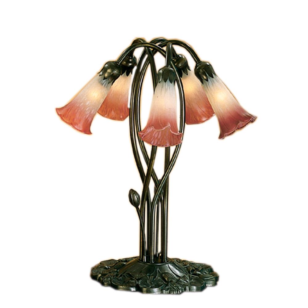 Meyda Tiffany Lighting 16012 16.5"H Pink/White Pond Lily 5 Lt Accent Lamp