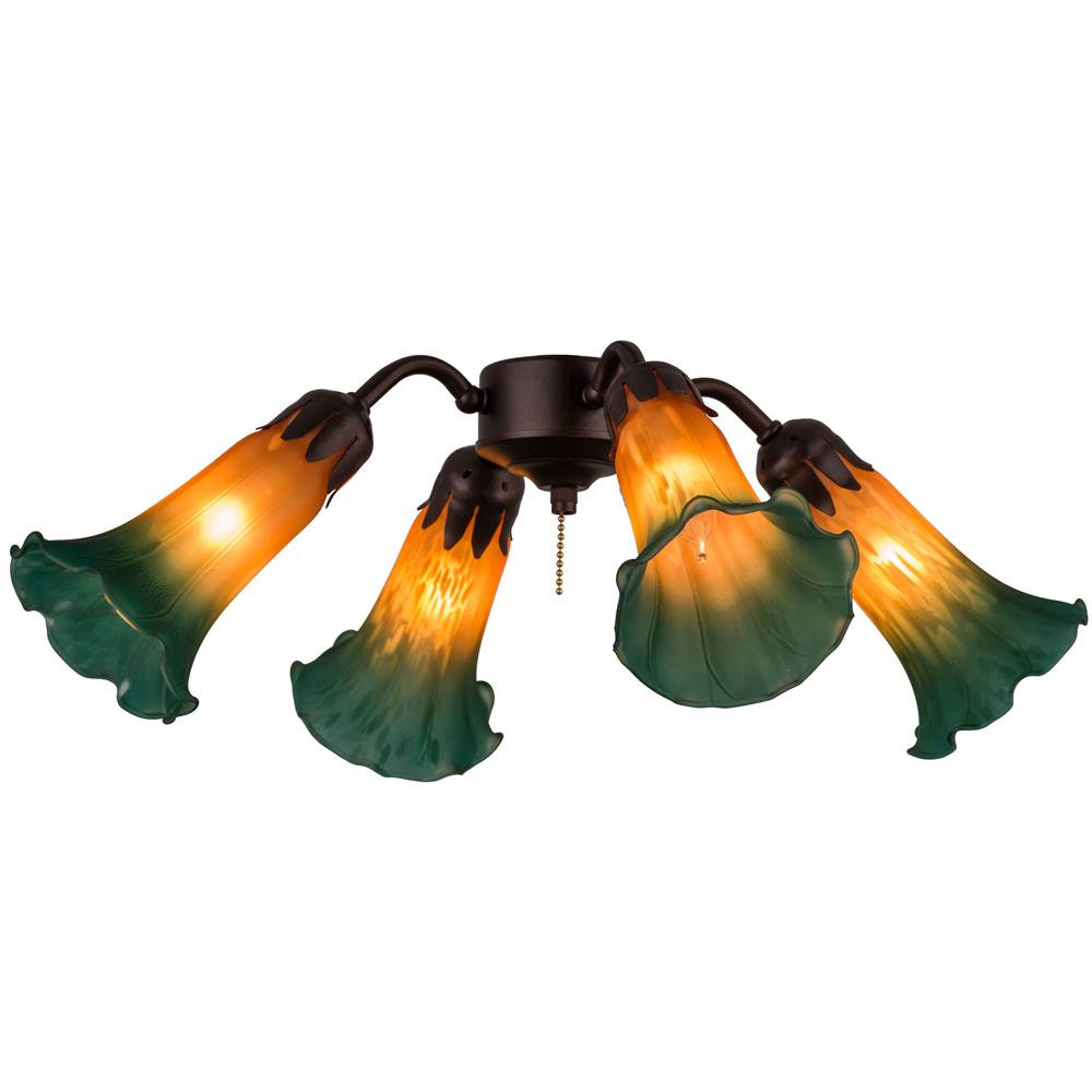 Meyda Lighting 162971 19"W Amber/Green Pond Lily 4 LT Fan Light