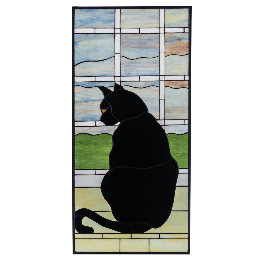 Meyda Lighting 164772 20"W X 42"H Cat in Window Stained Glass Window