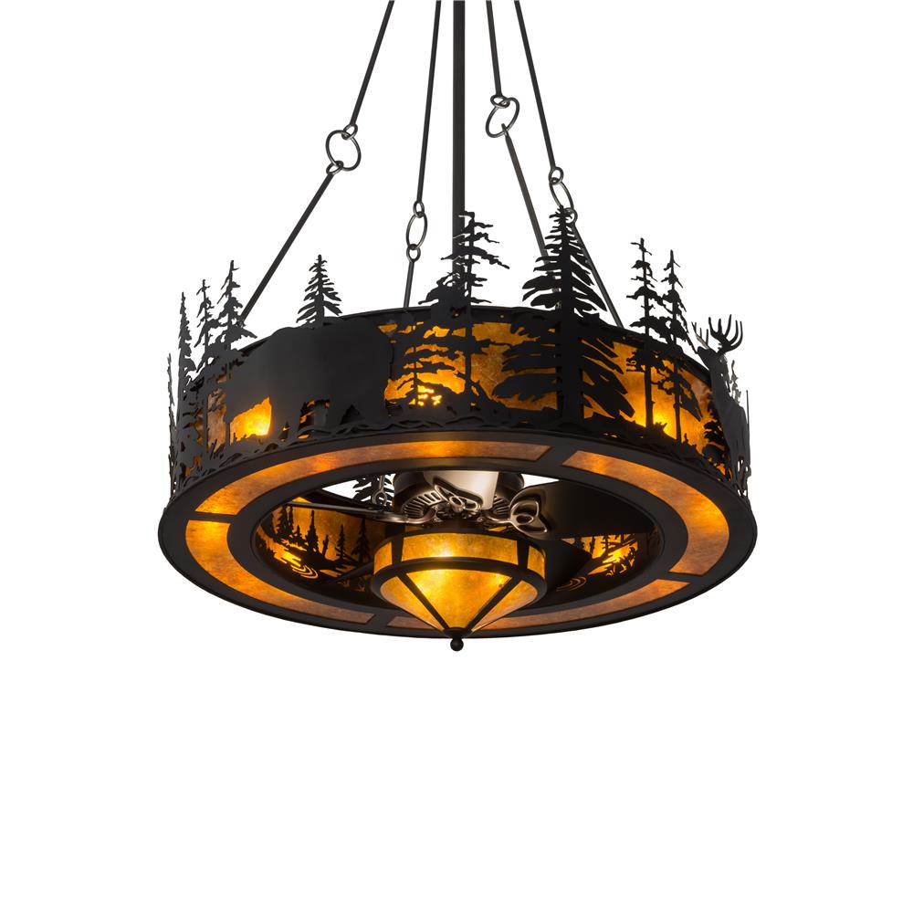 Meyda Lighting 164971 45"w Tall Pines Wildlife Chandel-air In Black/amber Mica