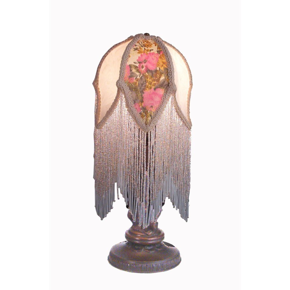 Meyda Lighting 16563 11" High Fabric & Fringe Victorian Tulip Mini Lamp