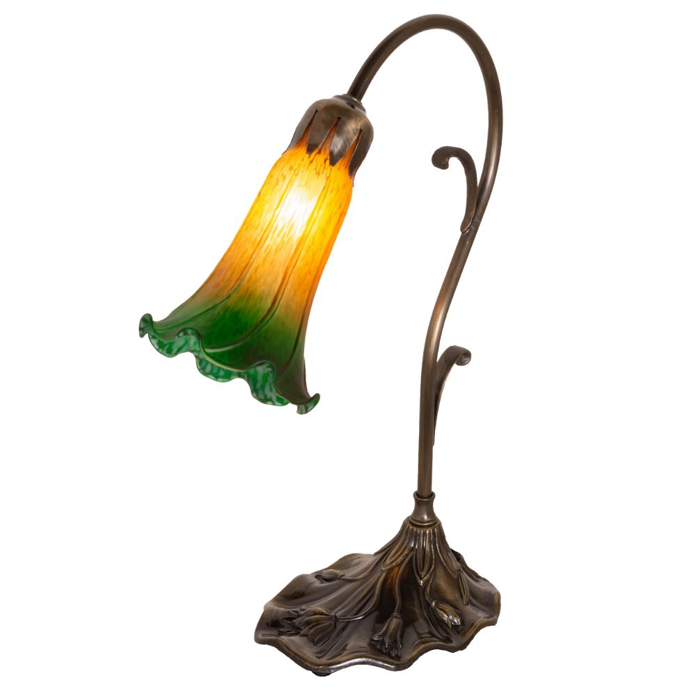 Meyda Lighting 17014 15" High Amber/Green Pond Lily Mini Lamp