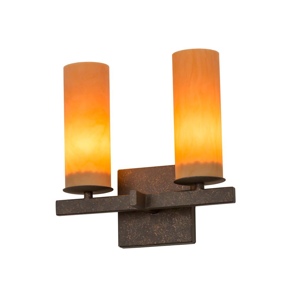 Meyda Lighting 170140 12"w Dante 2 Lt Wall Sconce In Gilded Tobacco Tea Stained Acrylic Sb Out