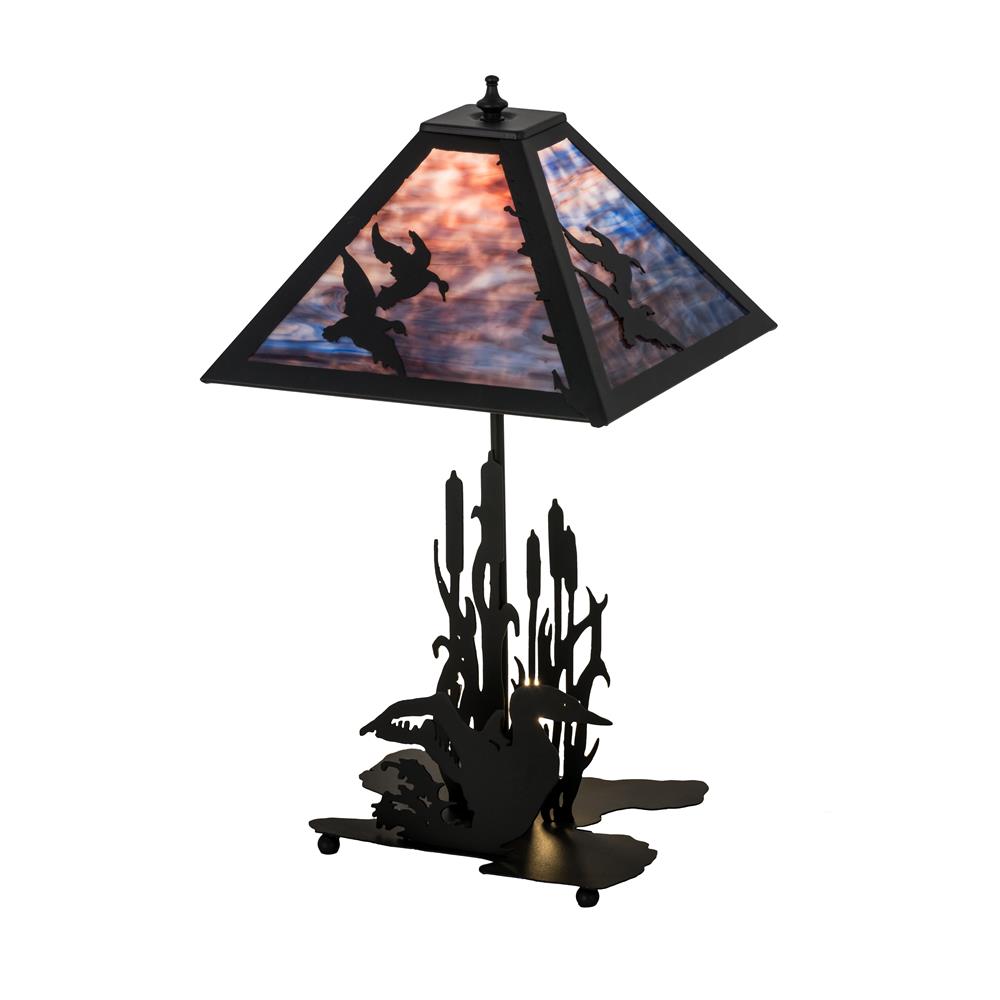 Meyda Lighting 170687 21"w Ducks In Flight W/lighted Base Table Lamp In Textured Black/pb