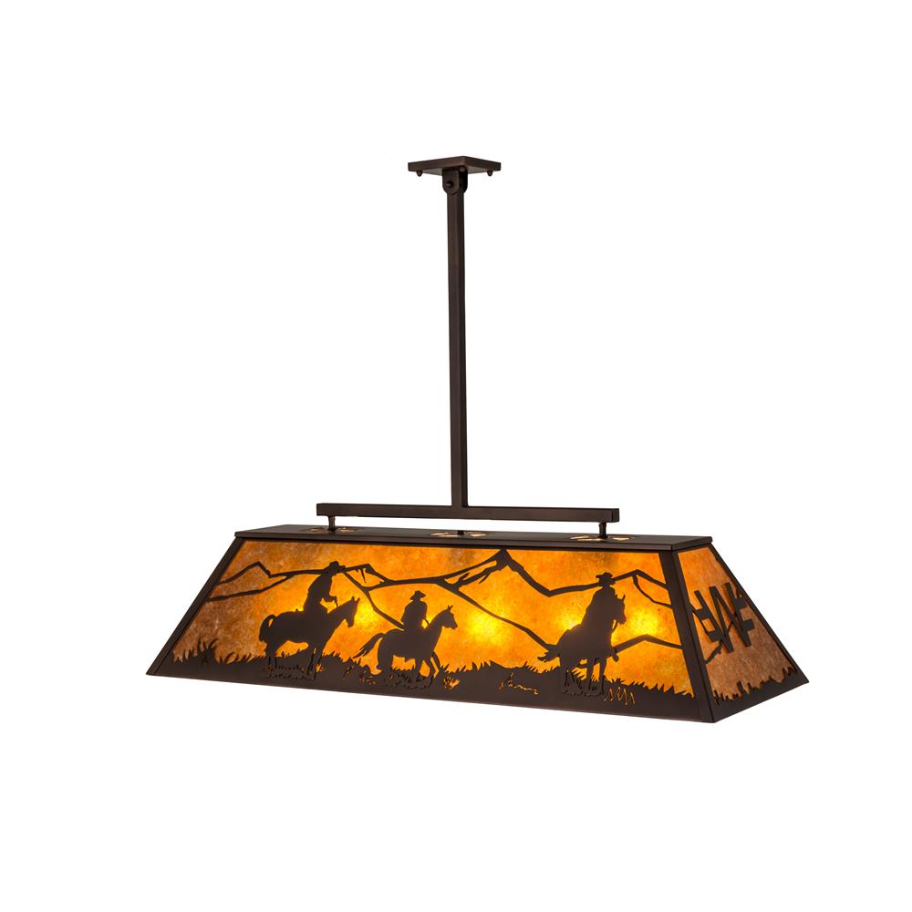 Meyda Lighting 171097 48"l Personalized Ranch Oblong Pendant In Mahogany Bronze/amber Mica
