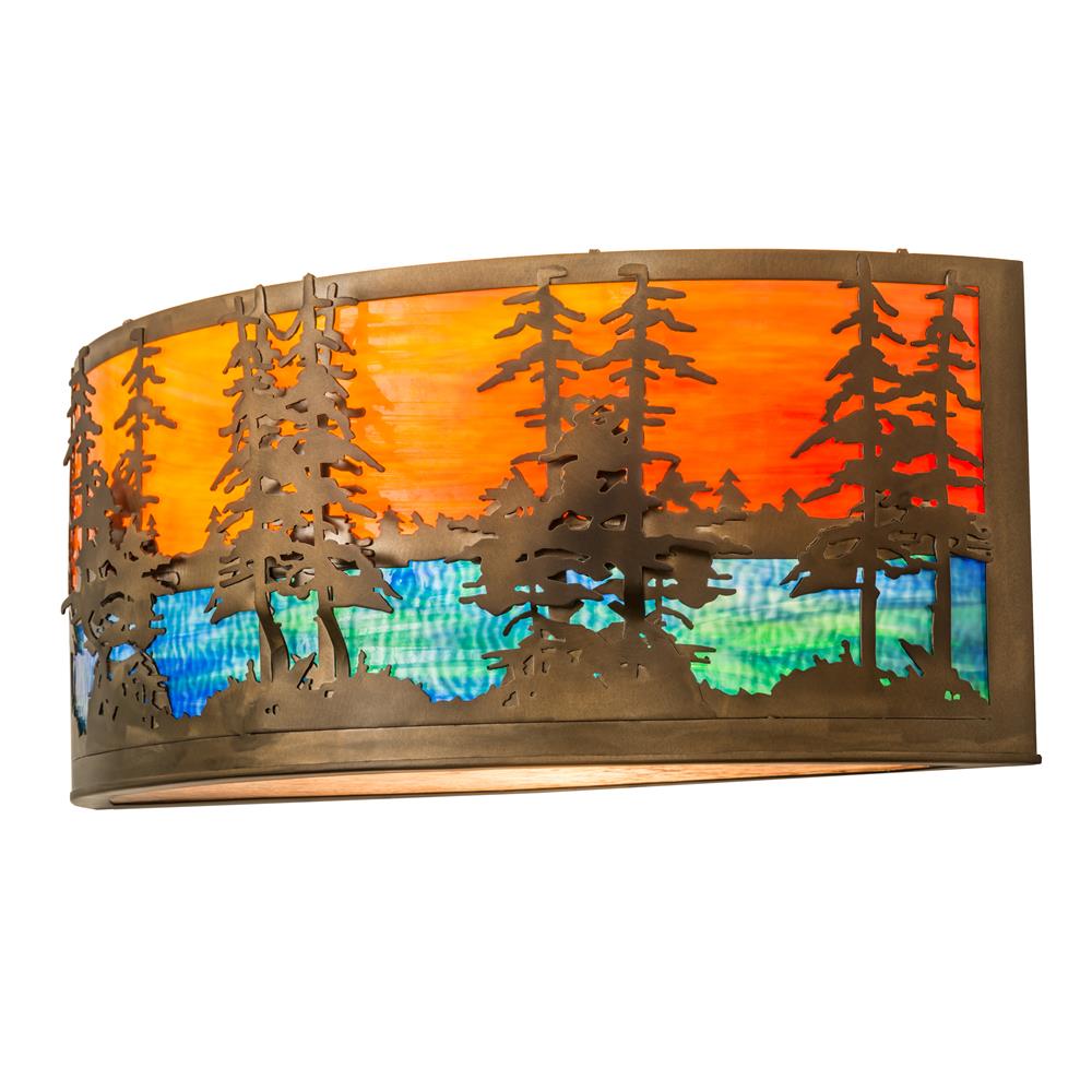 Meyda Lighting 171107 30"w Tall Pines Wall Sconce In Antique Copper/oa Blue/green