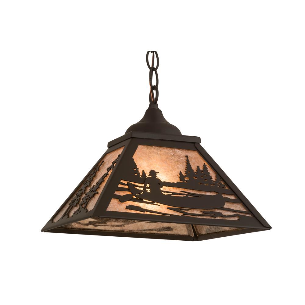 Meyda Lighting 171360 12"sq Canoe Tall Pines Pendant In Oil Rubbed Bronze/silver Mica