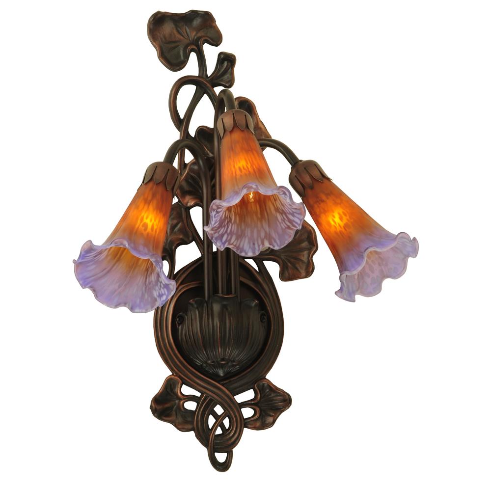 Meyda Tiffany Lighting 17205 10.5"W Amber/Purple Pond Lily 3 Lt Wall Sconce
