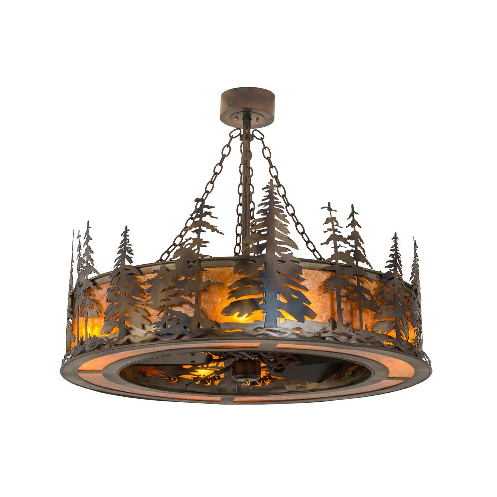 Meyda Lighting 172092 44"w Tall Pines Chandel-air In Lt Burnished Antique Copper Amber Mica