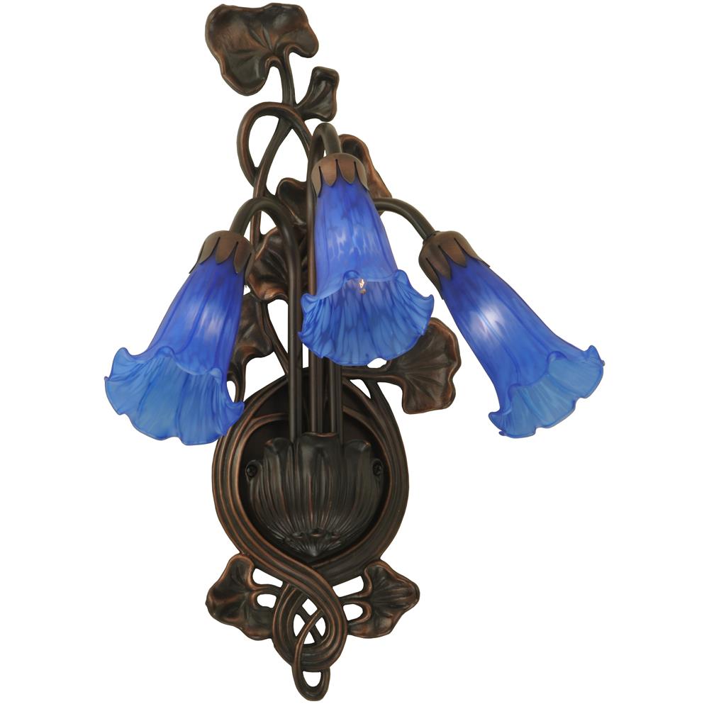 Meyda Tiffany Lighting 17234 10.5"W Blue Pond Lily 3 Lt Wall Sconce