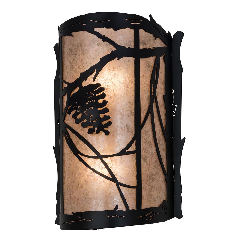 Meyda Lighting 172700 10"w Whispering Pines Wall Sconce In Flat Black/silver Mica