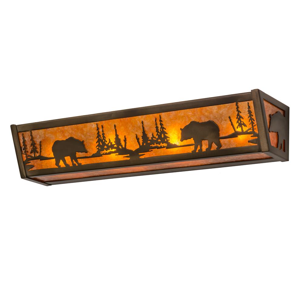 Meyda Lighting 172735 24"w Bear At Lake Vanity Light In Antique Copper/amber Mica